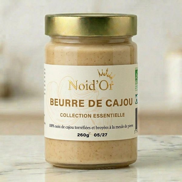 Ambachtelijke Cashewpasta Noid'Or — 100% cashewnoten, gladde textuur, gemalen op de steenmolen