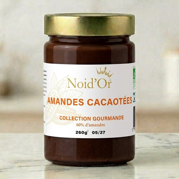 Pâte à tartiner Amandes Cacaotées Noid'Or — amandes 60% et cacao, fabrication artisanale au moulin en pierre