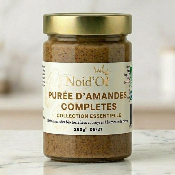 Purée d'Amandes Complètes artisanale Noid'Or — amandes complètes broyées au moulin pierre, pur fruit sec sans additif