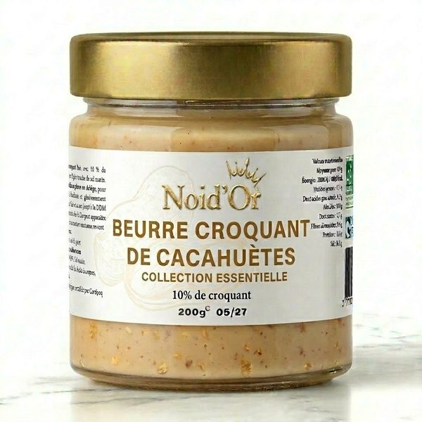 Beurre Croquant de Cacahuètes artisanal Noid'Or — 99,8% cacahuètes avec éclats croquants, sel marin, sans additif