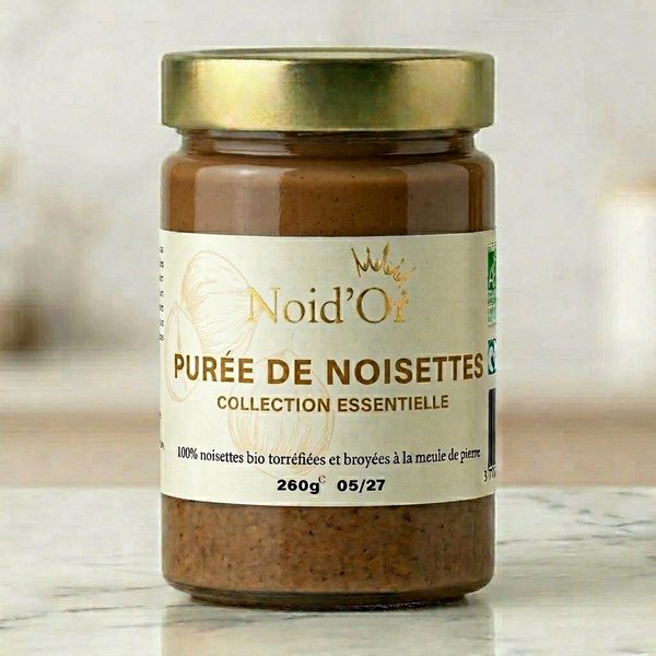 Artisan Hazelnut Butter Noid'Or — 100% hazelnuts slow-roasted at the sandstone mill, no sugar or additives, Ariège